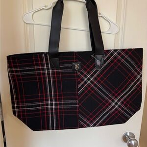 VS Plaid Tote Bag with Black Handles